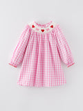 Valentine's Day Heart Bow Smocking Embroidered Pink Dress