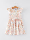 Easter Bunny Floral Print Fly Sleeve Girls Dress