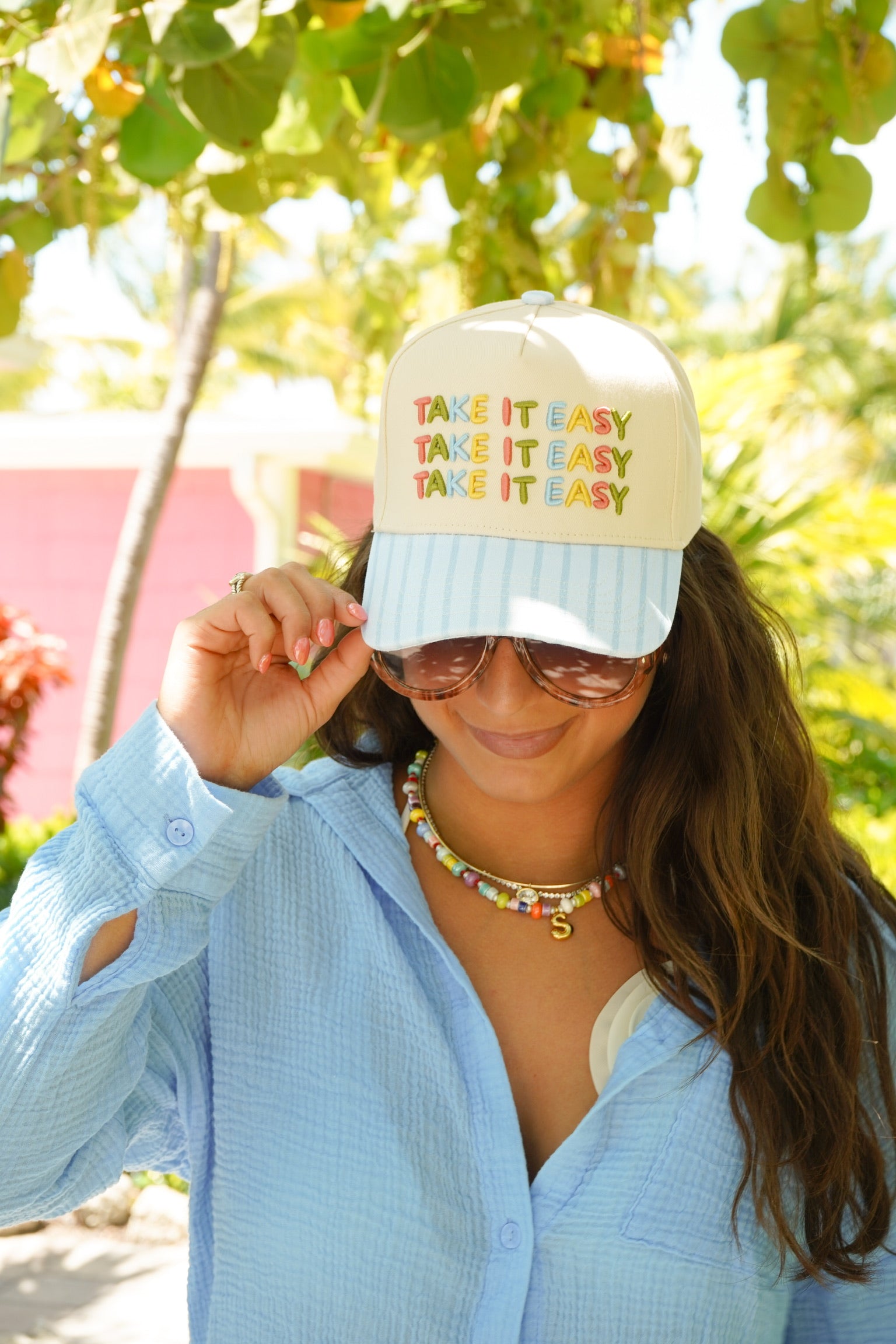Take it Easy - Blue Striped Trucker Hat KenzKustomz