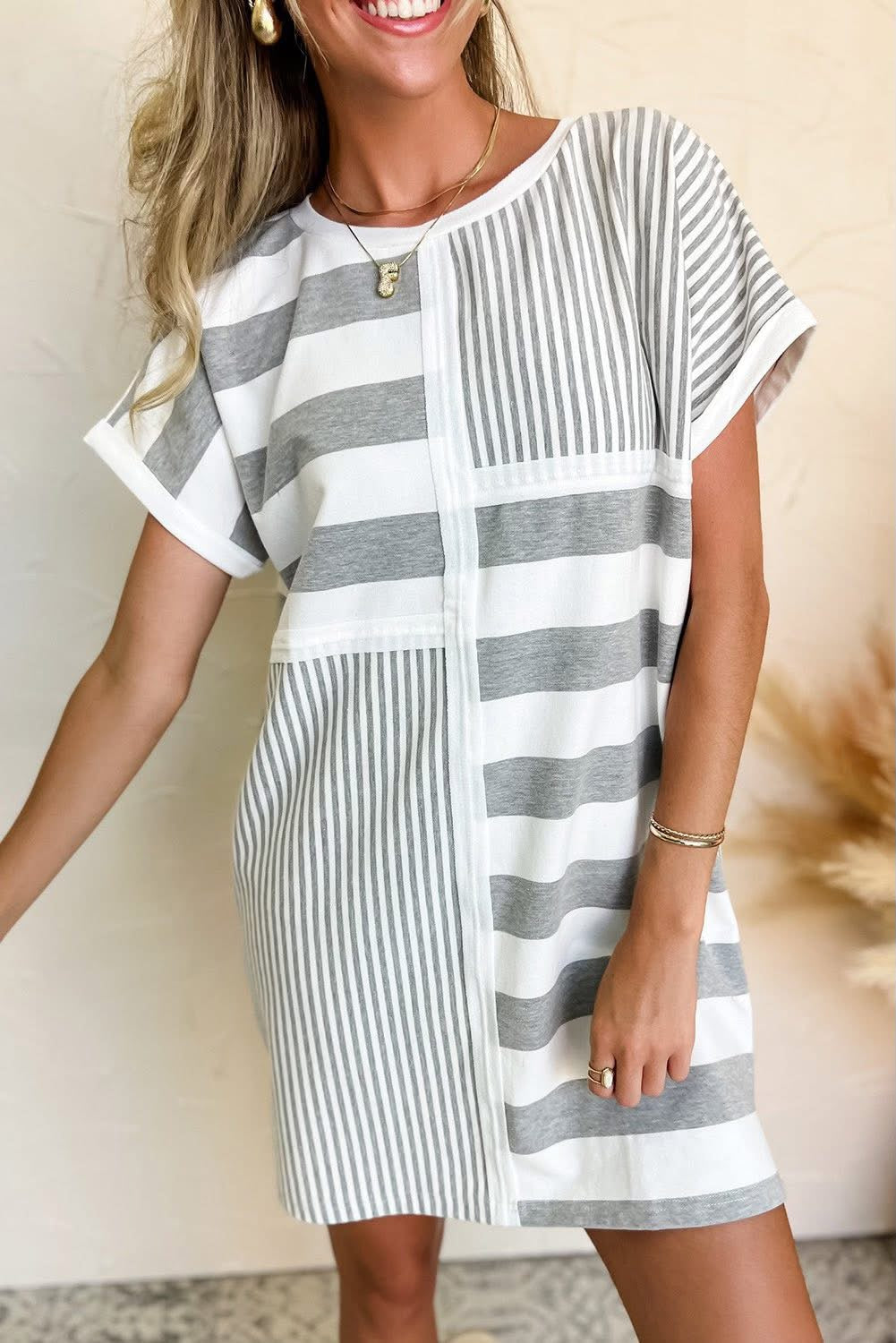 Grey Striped Tshirt Dress