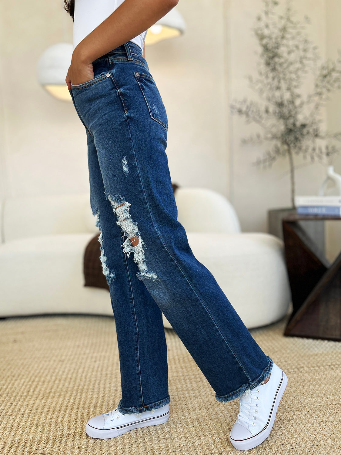 Judy Blue Full Size Mid Rise Distressed Raw Hem Jeans Creative Chaos Boutique