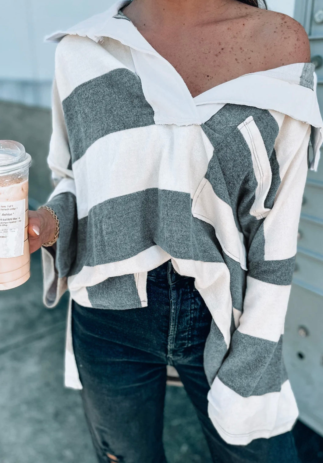 Striped Oversized Collared Top