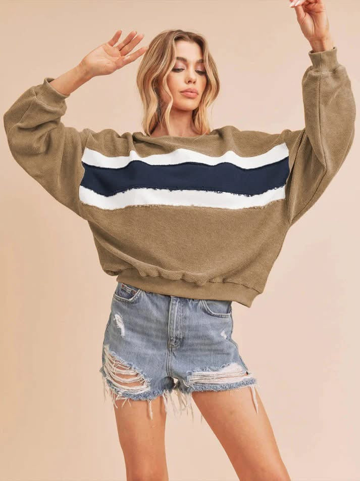 Contrast Color Round Neck Sweatshirt