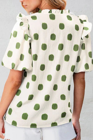 STRIVE FOR THE BEST GREEN DOT BALLOON SLEEVE BLOUSE **SHIPPING EXPECTED TO BEGIN ON DATE 3/15**