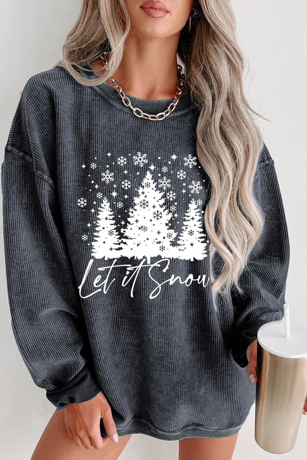 Gray Christmas Tree Flake Corded Sweatshirt