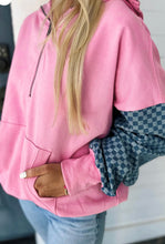 Load image into Gallery viewer, Checkered Patchwork Kangaroo Pocket Half Zipper Hoodie

