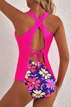 Load image into Gallery viewer, Rose V Neck Ruffled Hem Floral Tankini Set
