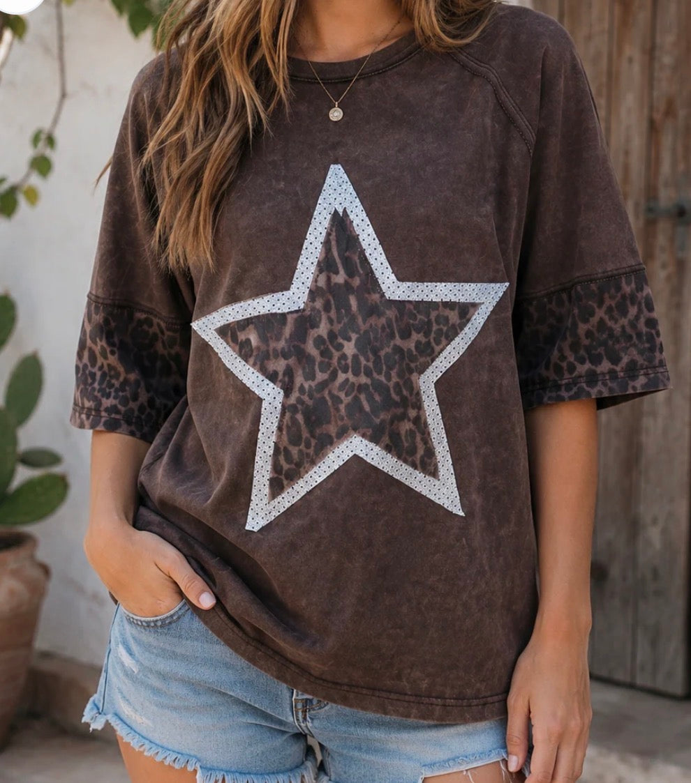 Mineral Wash Star Leopard Shirt