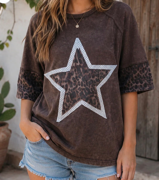 Mineral Wash Star Leopard Shirt