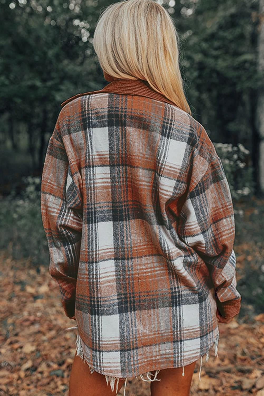 Cinnamon Campfire plaid Corduroy Shacket