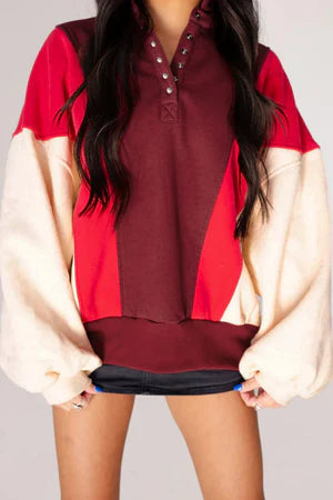 AUTUMN BLAZE COLORBLOCK HALF-BUTTON SWEATSHIRT **SHIPPING EXPECTED TO BEGIN ON DATE 10/17**