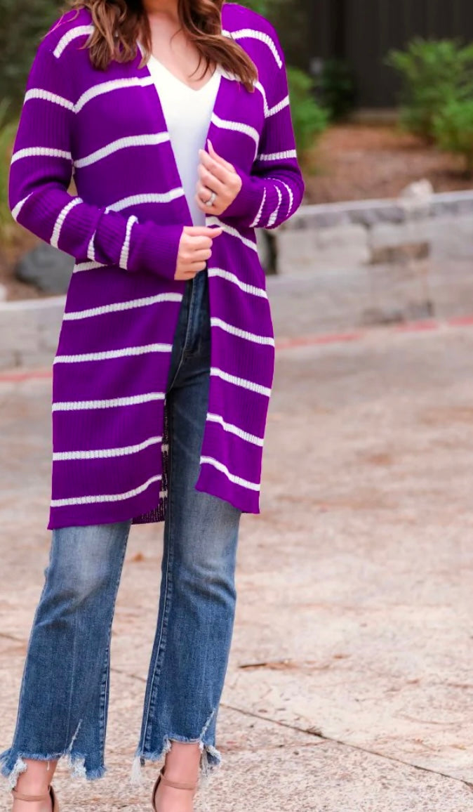Purple Striped Cardigan