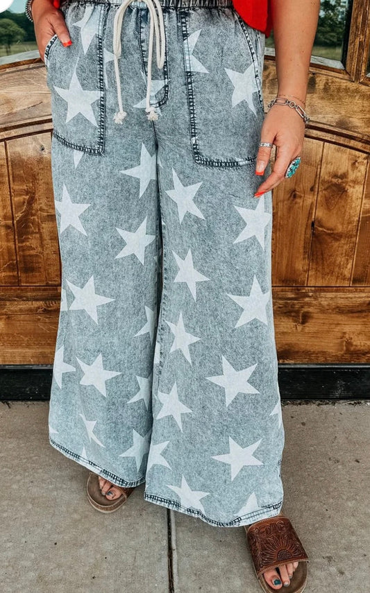 Star Light Wash  High Waist Wide Leg Jeans