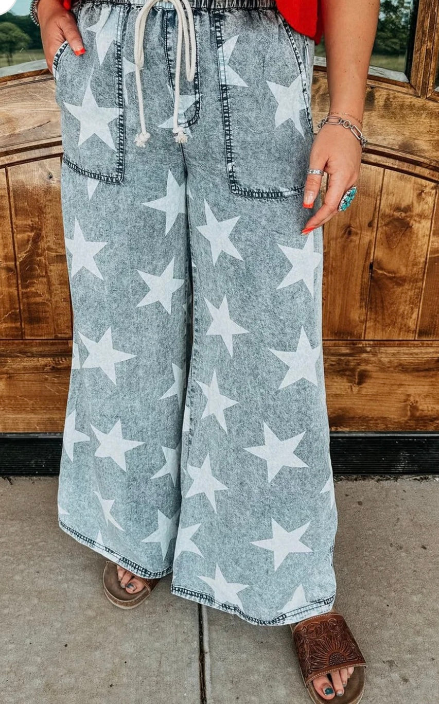 Star Light Wash  High Waist Wide Leg Jeans