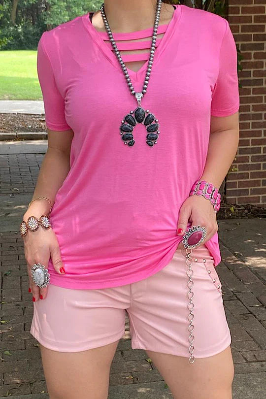 Pink Slit Vneck Top