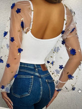 Load image into Gallery viewer, Floral Embroidery Off Shoulder Lantern Sleeve Curved Hem Top
