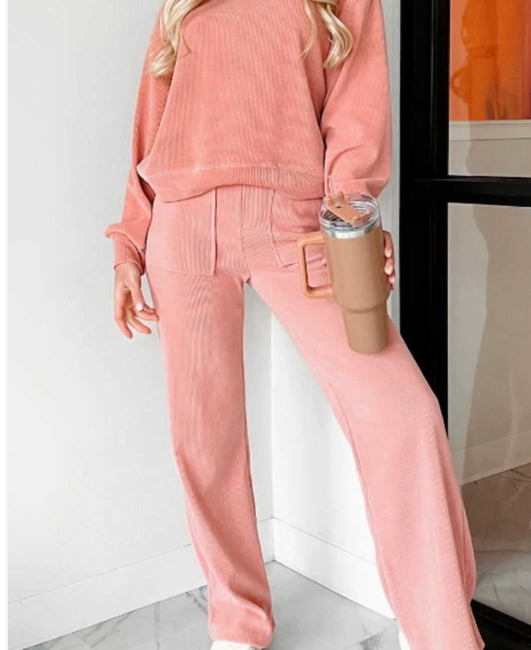 Round Neck Long Sleeve Top and Pants Set