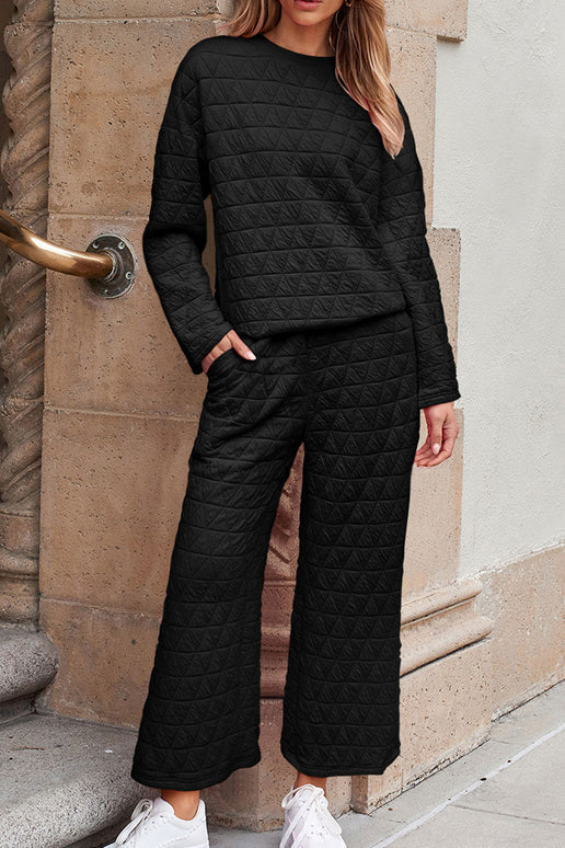 Fall Vibes Quilted Long Sleeve Pants Set