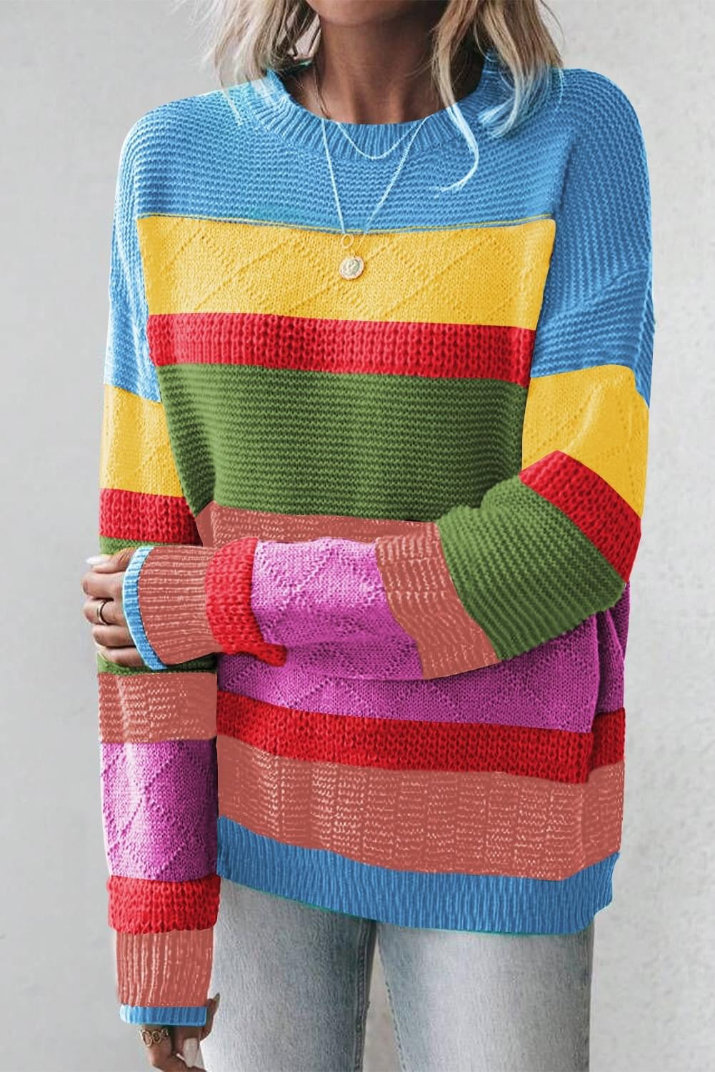 Colorblock Mixed Textured 
Sweater