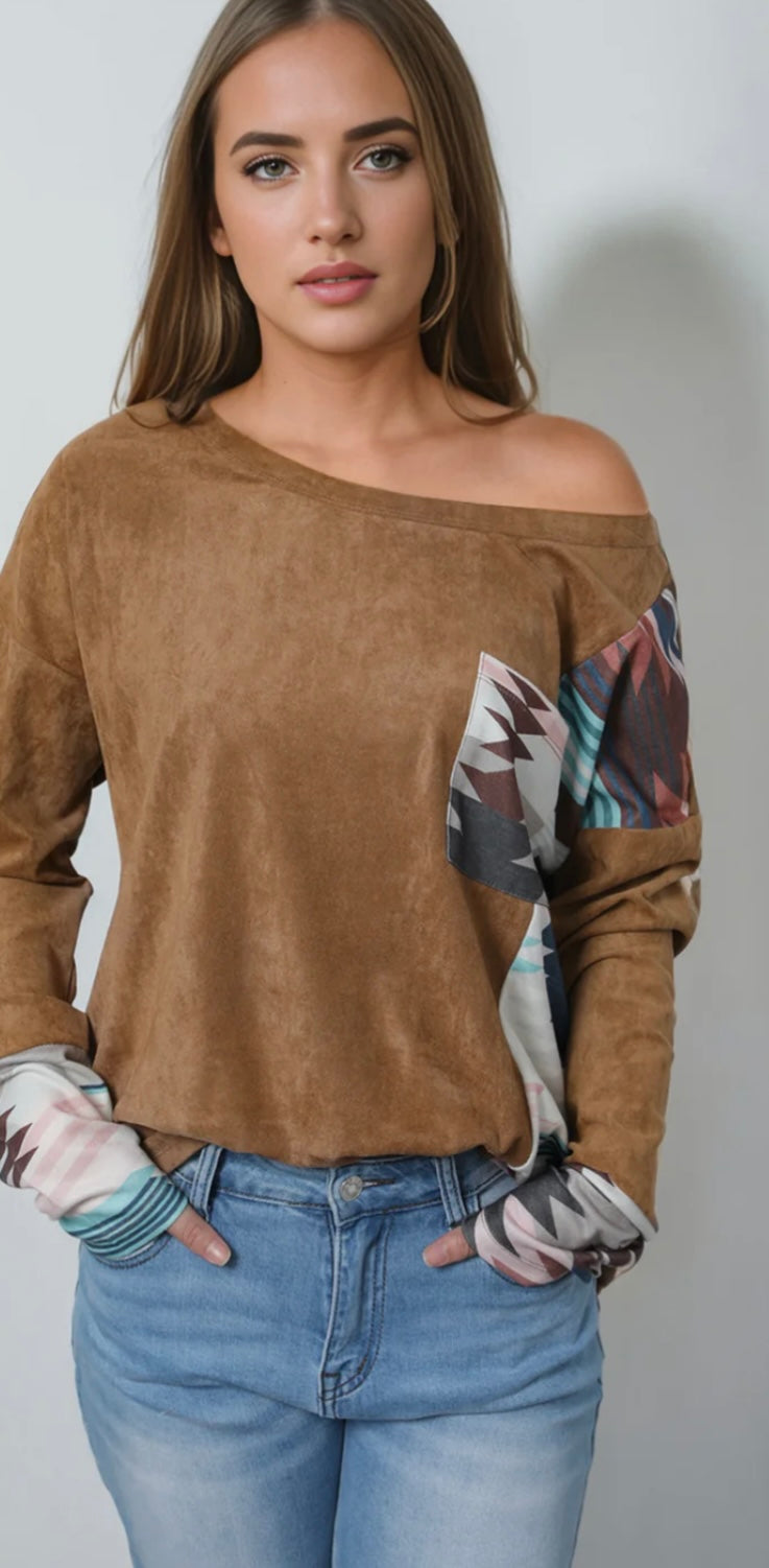 Geometric Drop Shoulder T-Shirt with Pocket