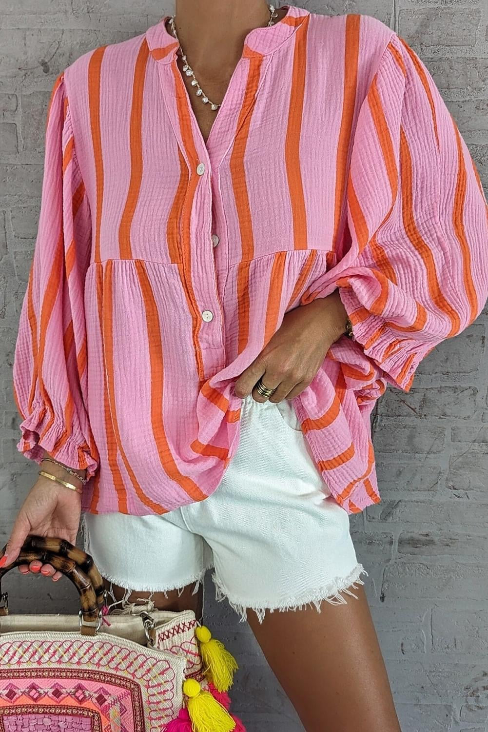 Stripe Button Up Loose Shirt