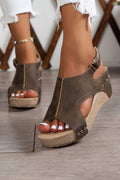 Chestnut Suede Studded Cut Out Wedge Sandals