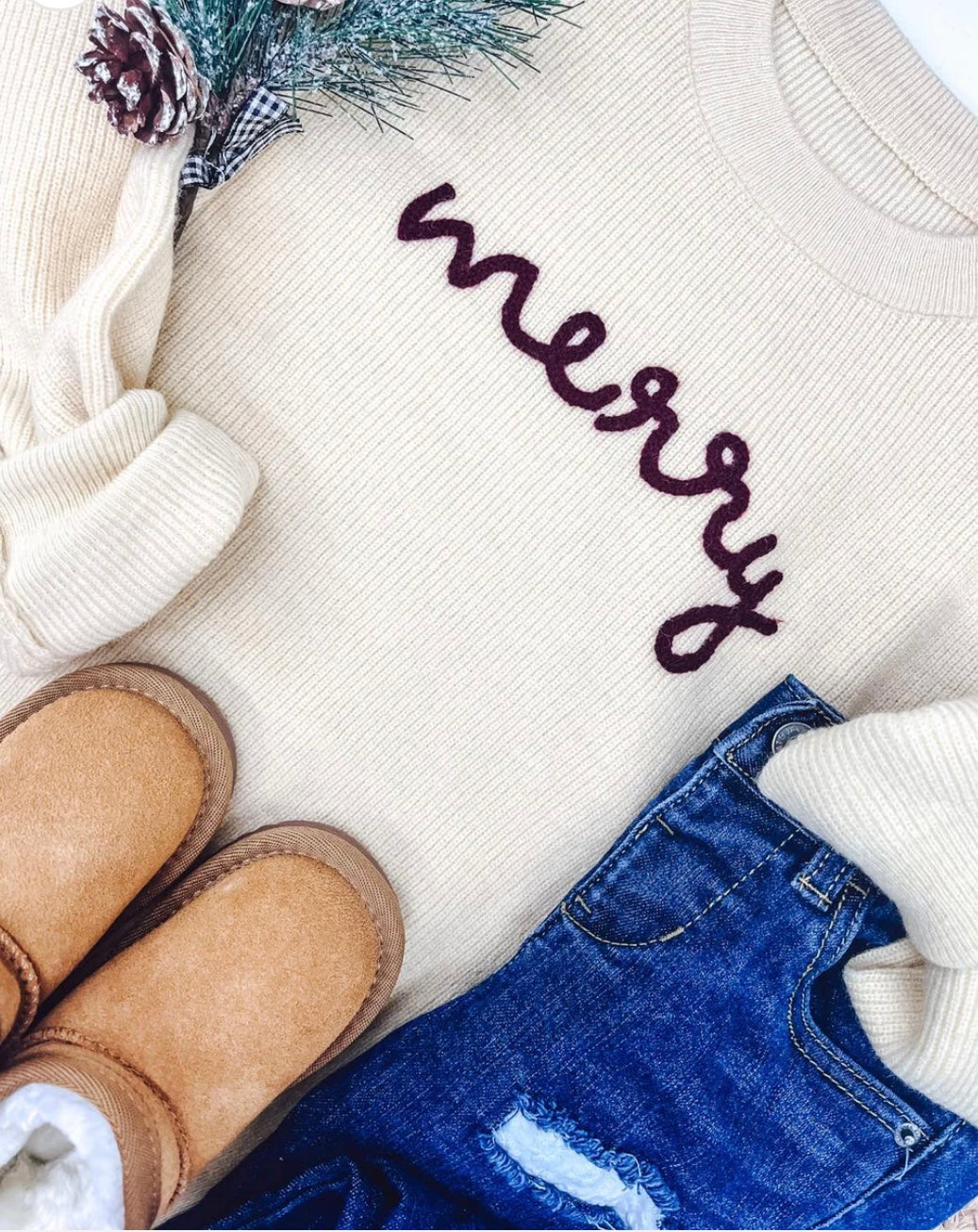 Rope Embroidered Merry Sweaters adult and kids