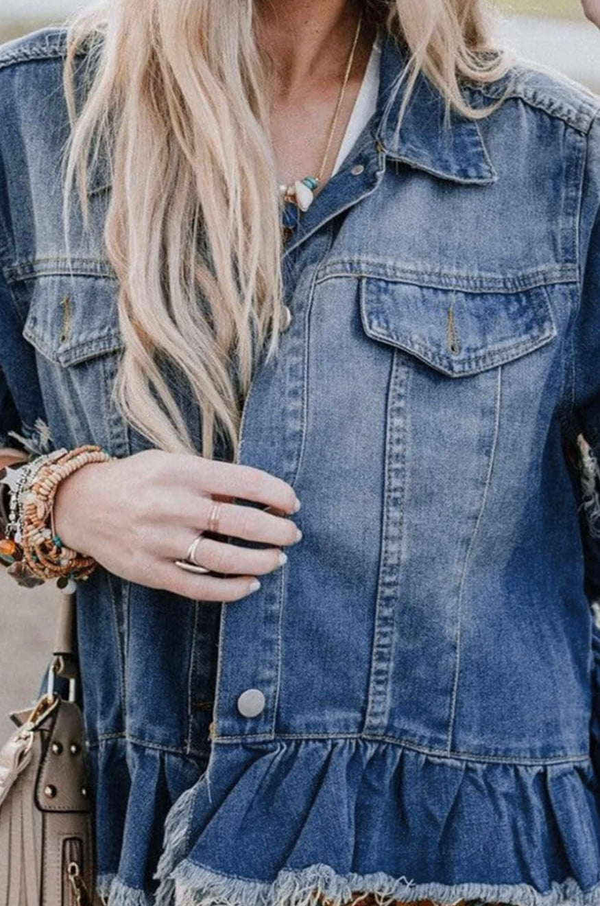 Raw Edge Ruffled Jean Jacket