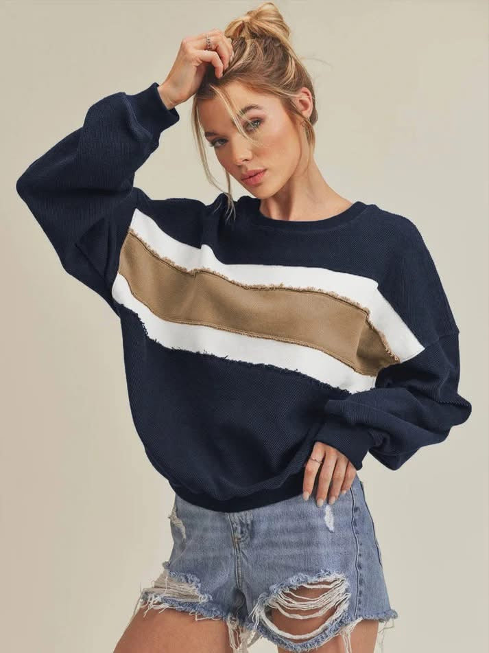 Contrast Color Round Neck Sweatshirt