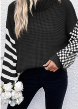 Load image into Gallery viewer, Striped and Checked Waffle Turtleneck Sweater
