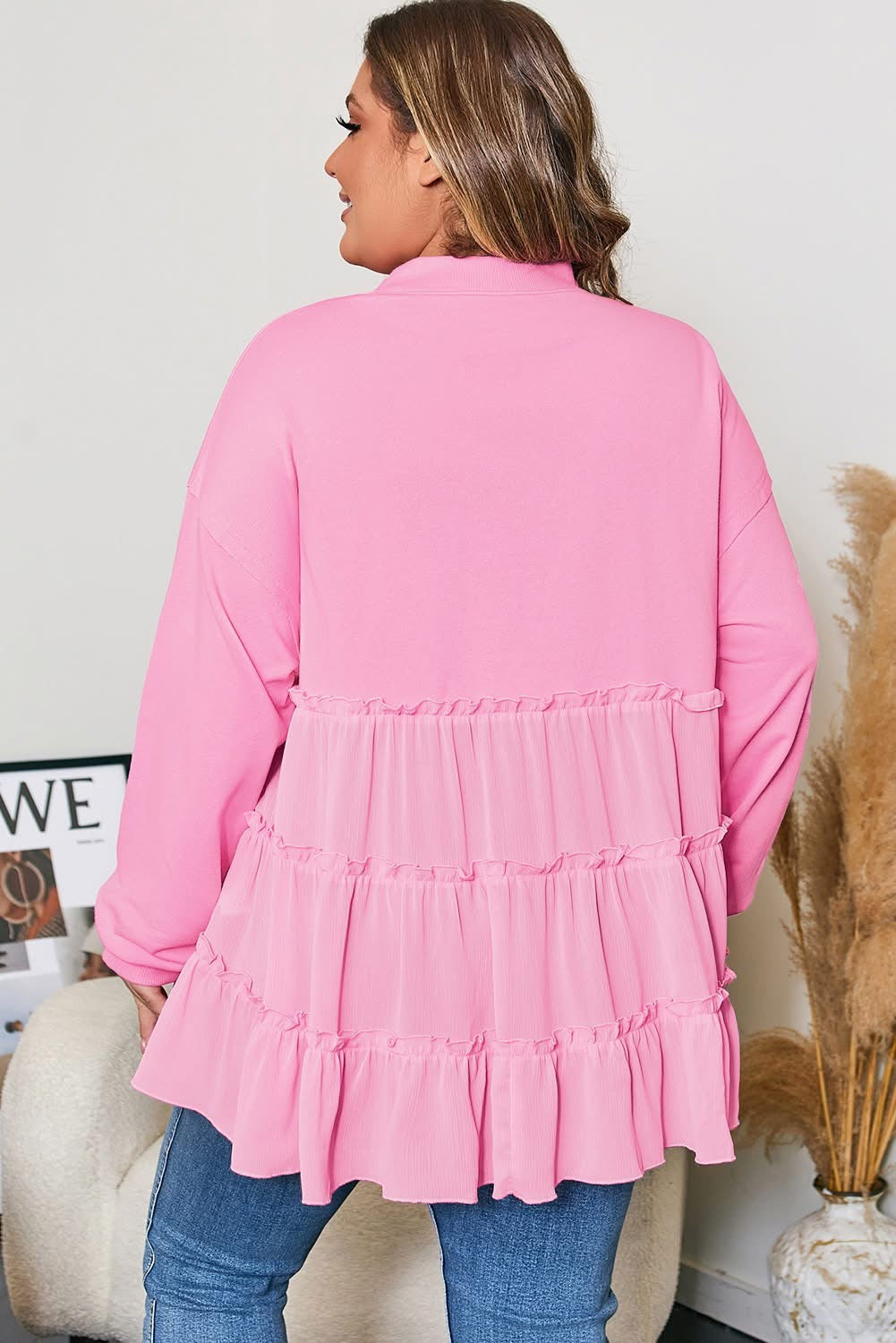 Pink Tiered Ruffle Ribbed Top