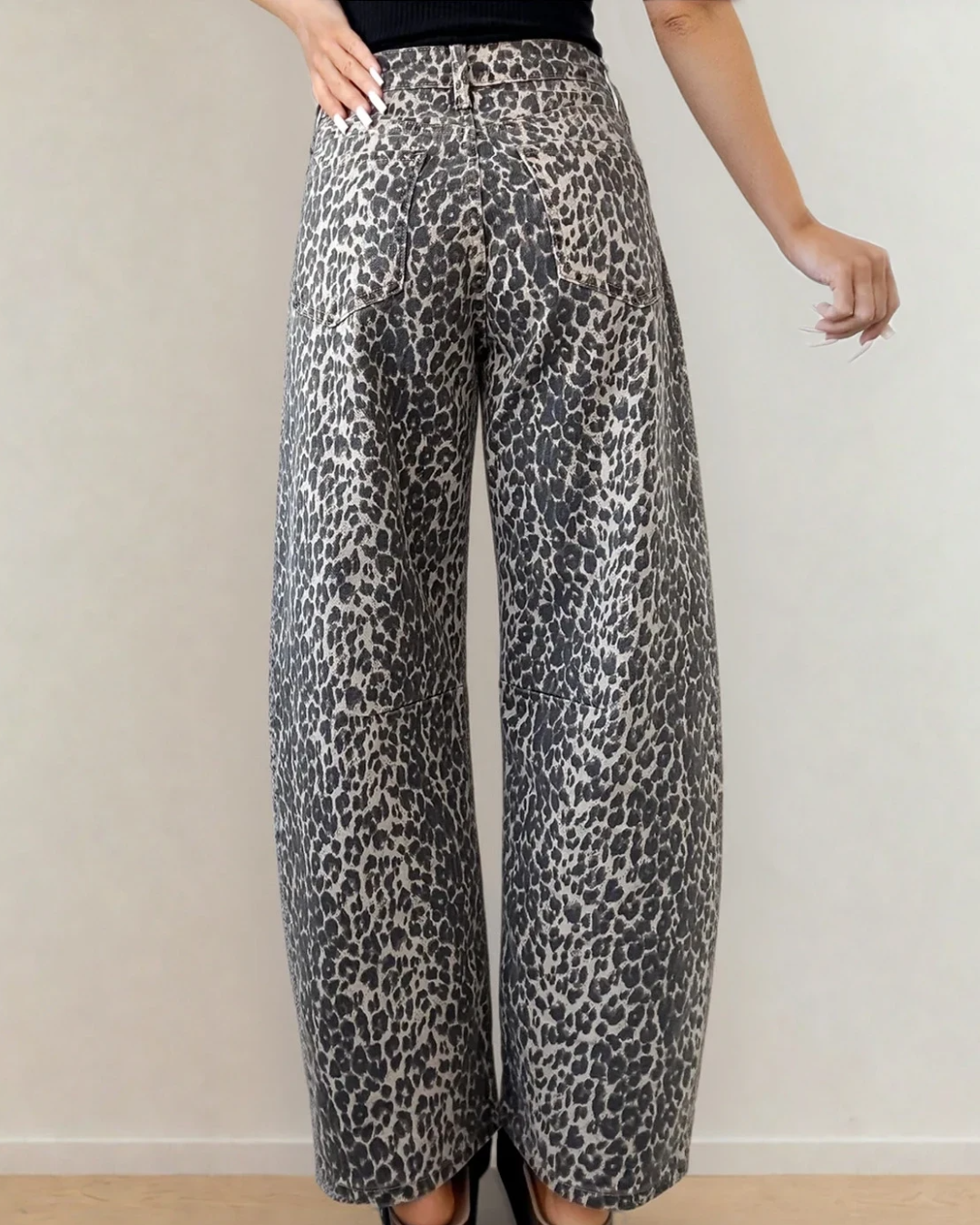 Naeve Leopard Print High Waist Barrel Jeans Indie & Co.