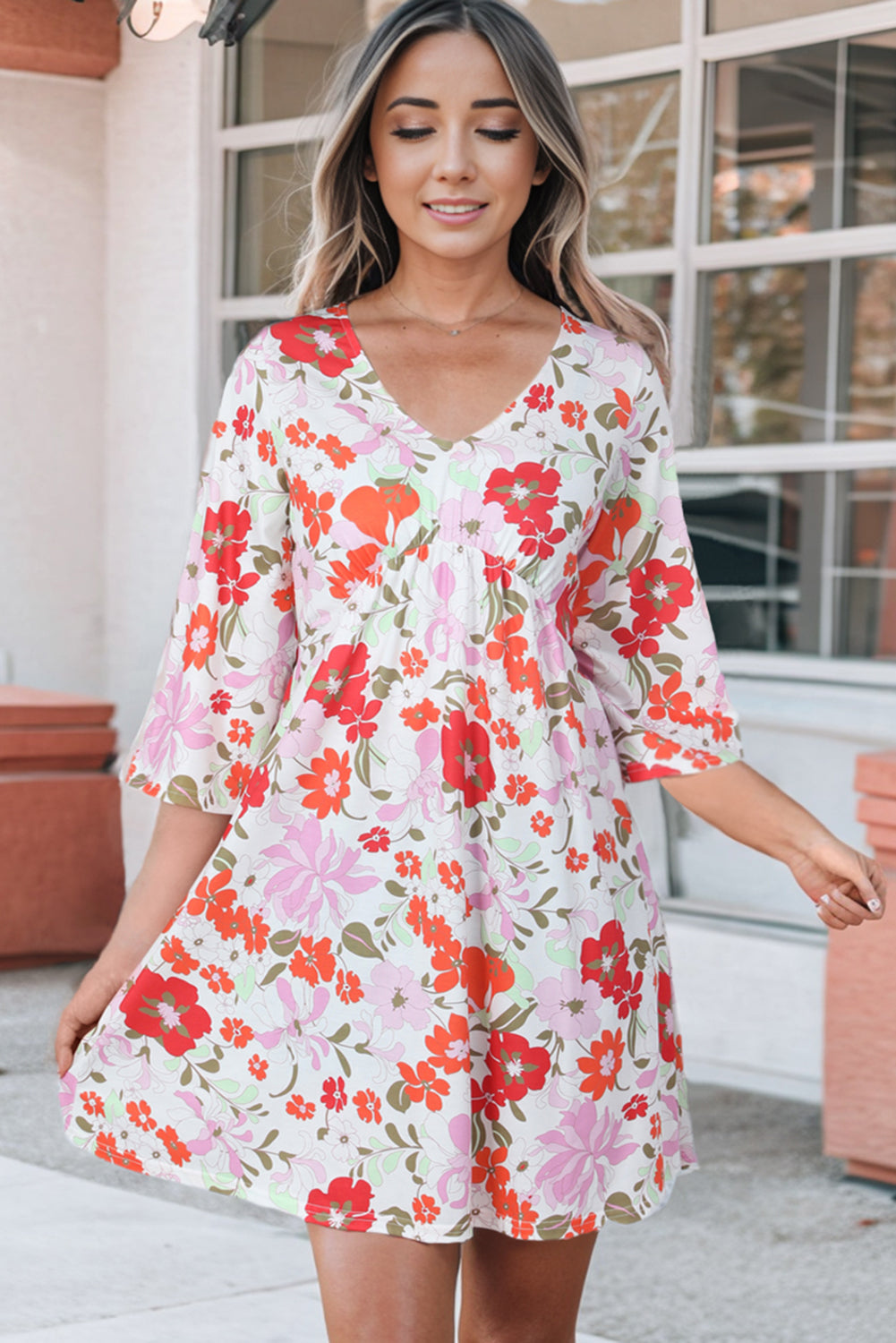 V-neck Floral Dress