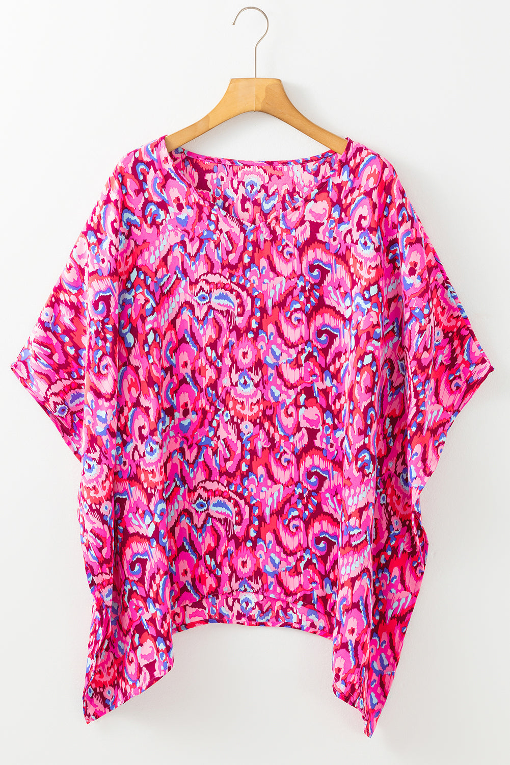 Pink Abstract Print V Neck Half Sleeve Loose Fit Tunic Blouse Wild and Free Boutique