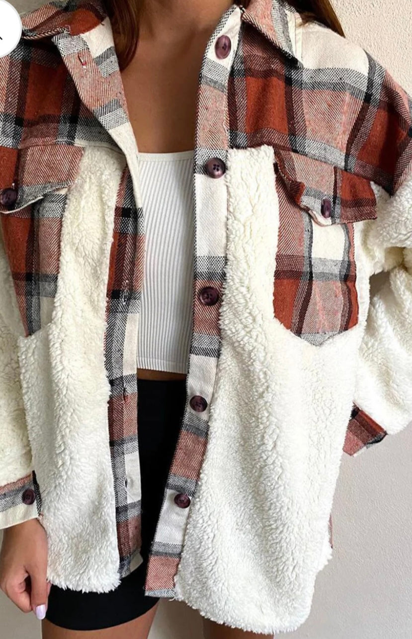 Fuzzy Button Up Long Sleeve Jacket