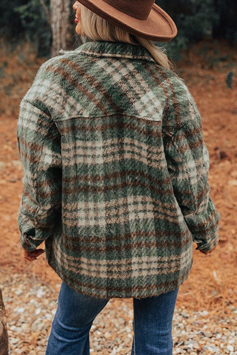 In the Wind Mist Green Plaid Turn Down Collar Shacket / Jacket