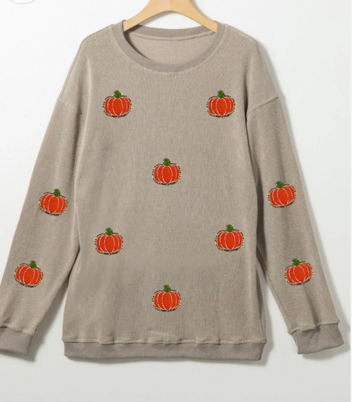 Pumpkin Round Neck Long Sleeve Sweatshirt