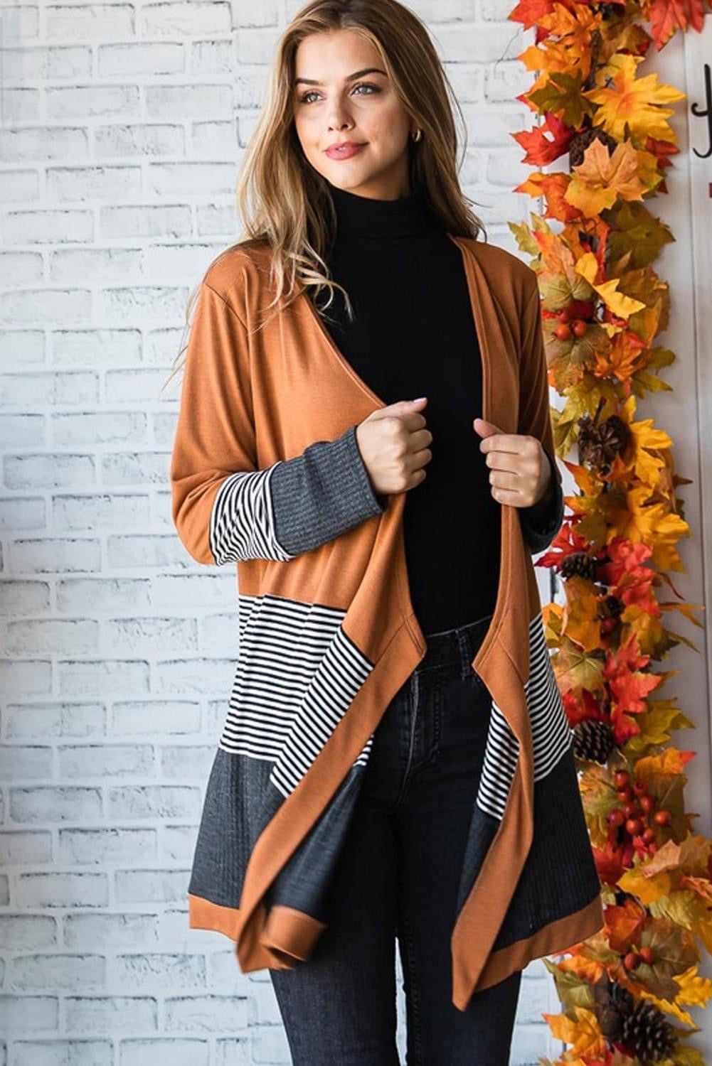 Colorblock Striped Patchwork Open Cardigan