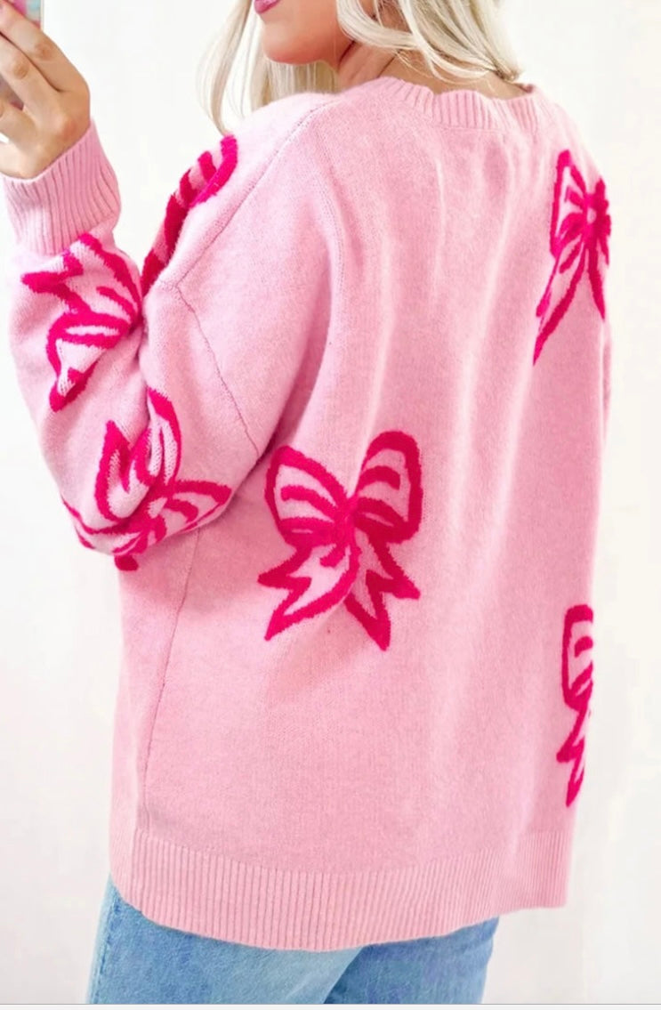 Bow Pattern Loose Sweater(Ships 10/8)