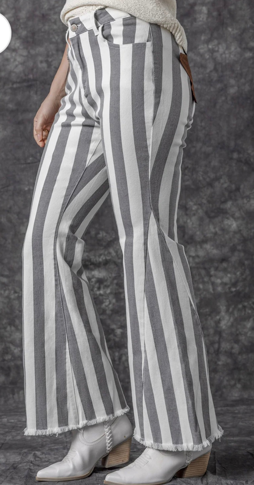 Raw Hem Star Applique Striped Jeans