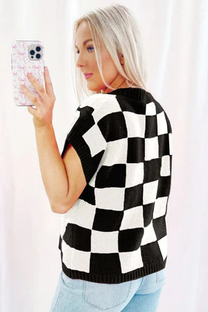 BLACK CHECKERBOARD BATWING SLEEVE SWEATER **SHIPPING EXPECTED TO BEGIN ON DATE 3/10**