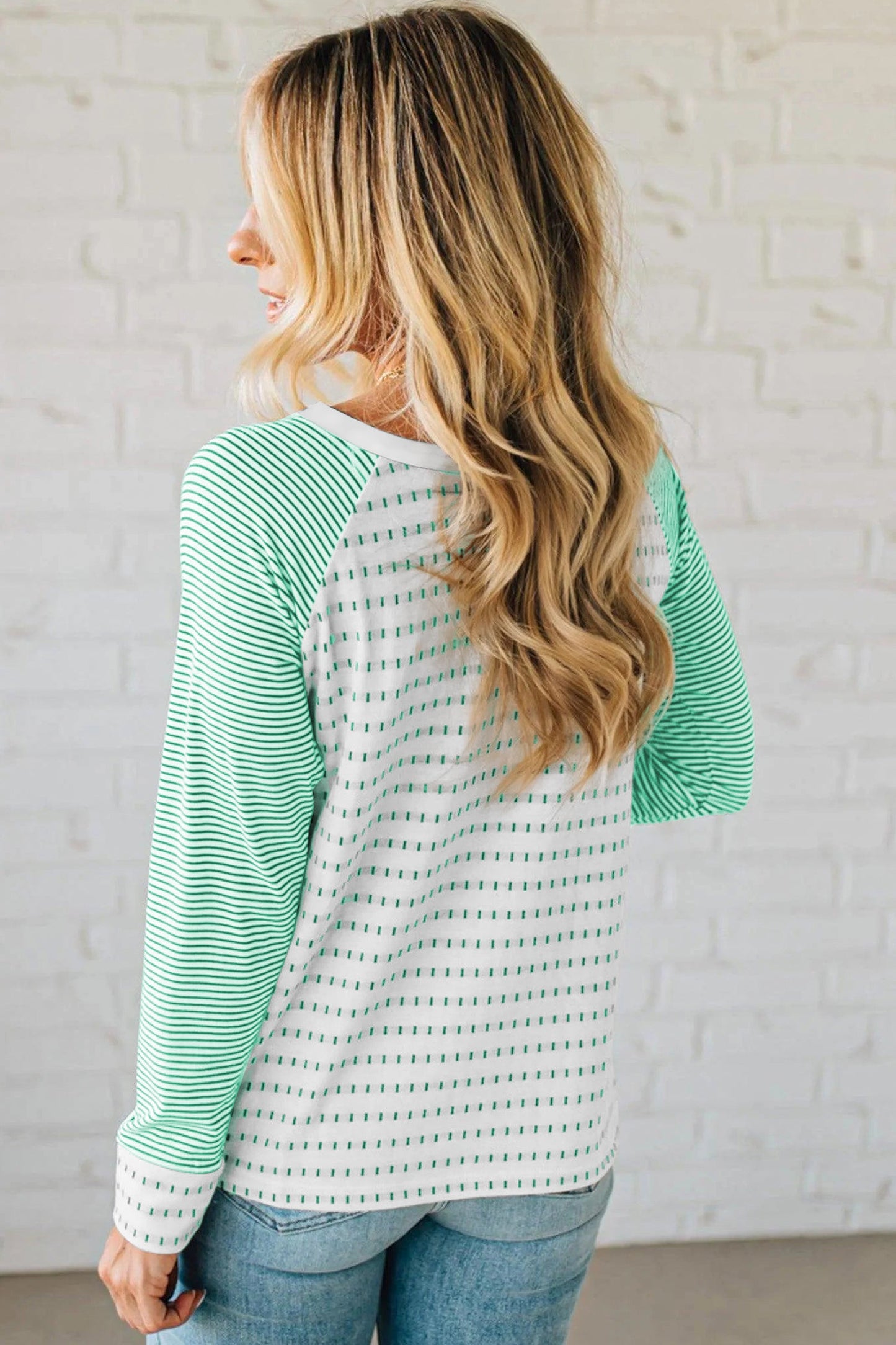Rose Stripe Raglan Patchwork Long Sleeve Tee Wild and Free Boutique
