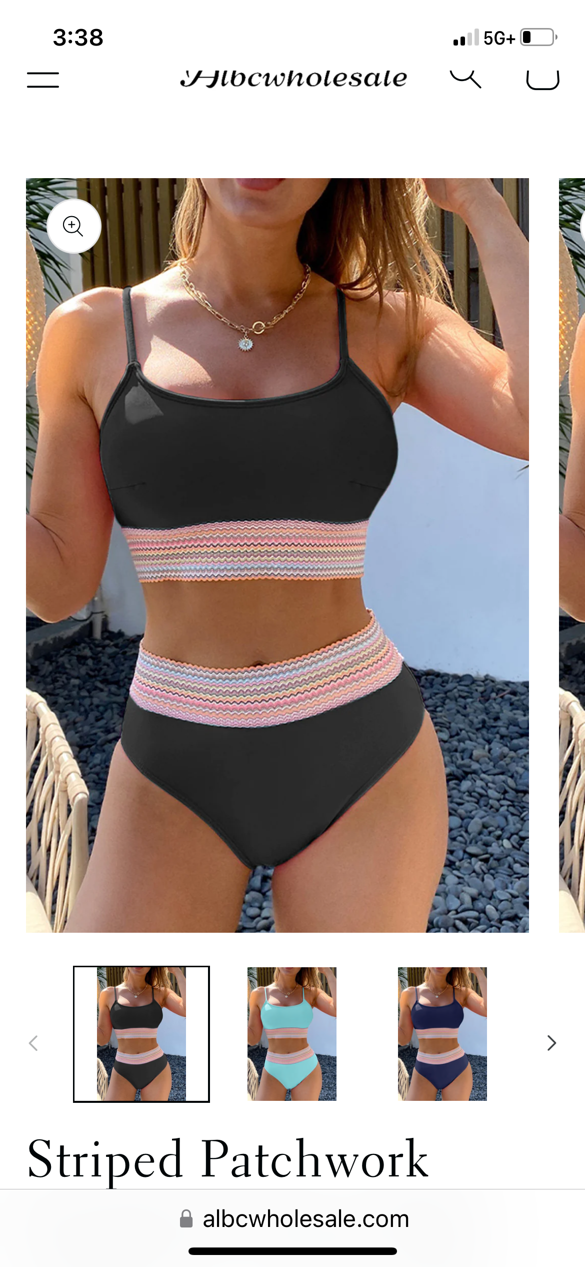 Striped Patchwork Bikini Waist Swimsuit