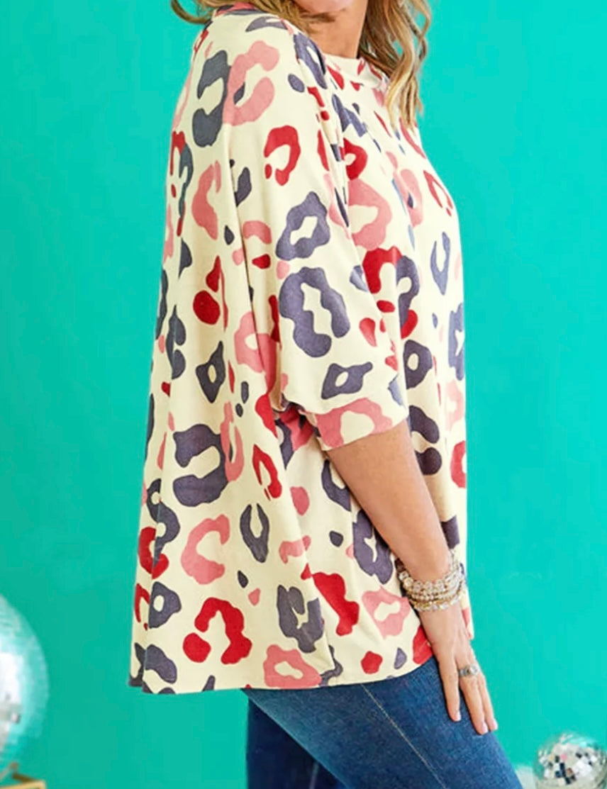 Leopard Batwing Plus Size Blouse