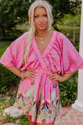 Pink Paisley Geometric V neck high waist Romper