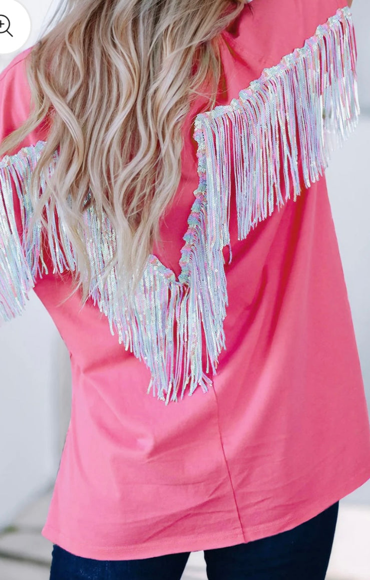 Fringe Round Neck Short Sleeve T-Shirt