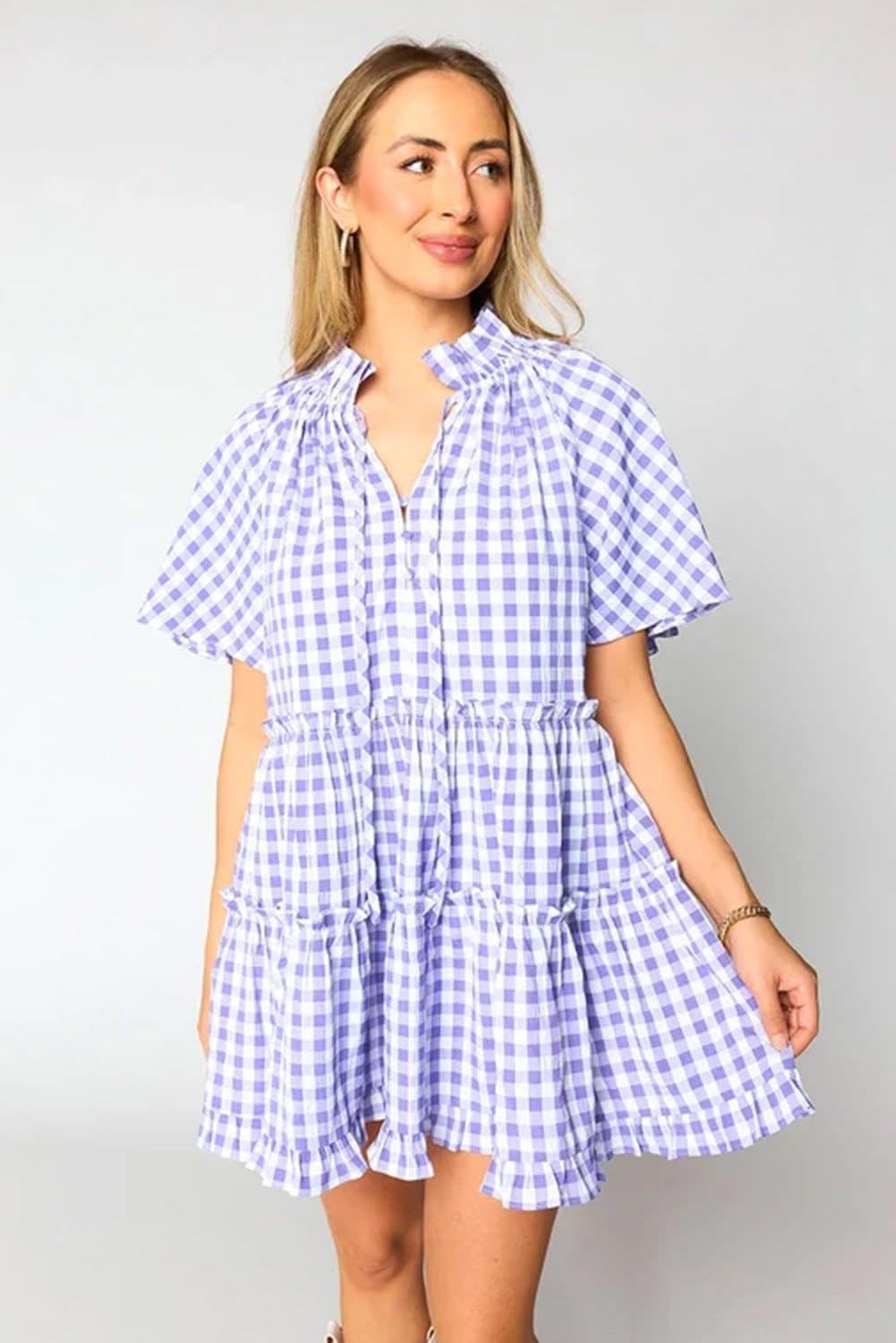 Plaid Ruffle Wide Babydoll Mini Dress
