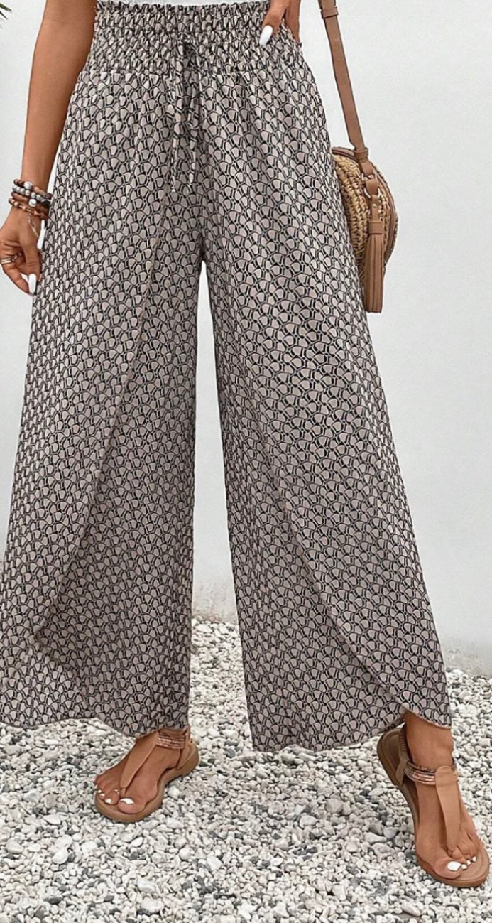Tied Printed Wide Leg Pants