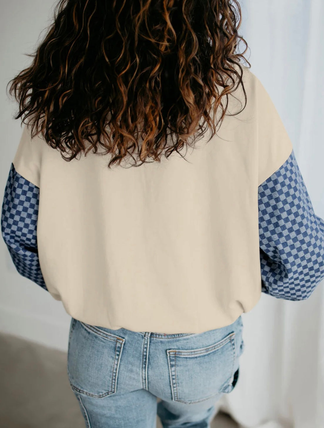 Checkered Patchwork Kangaroo Pocket Half Zipper Hoodie