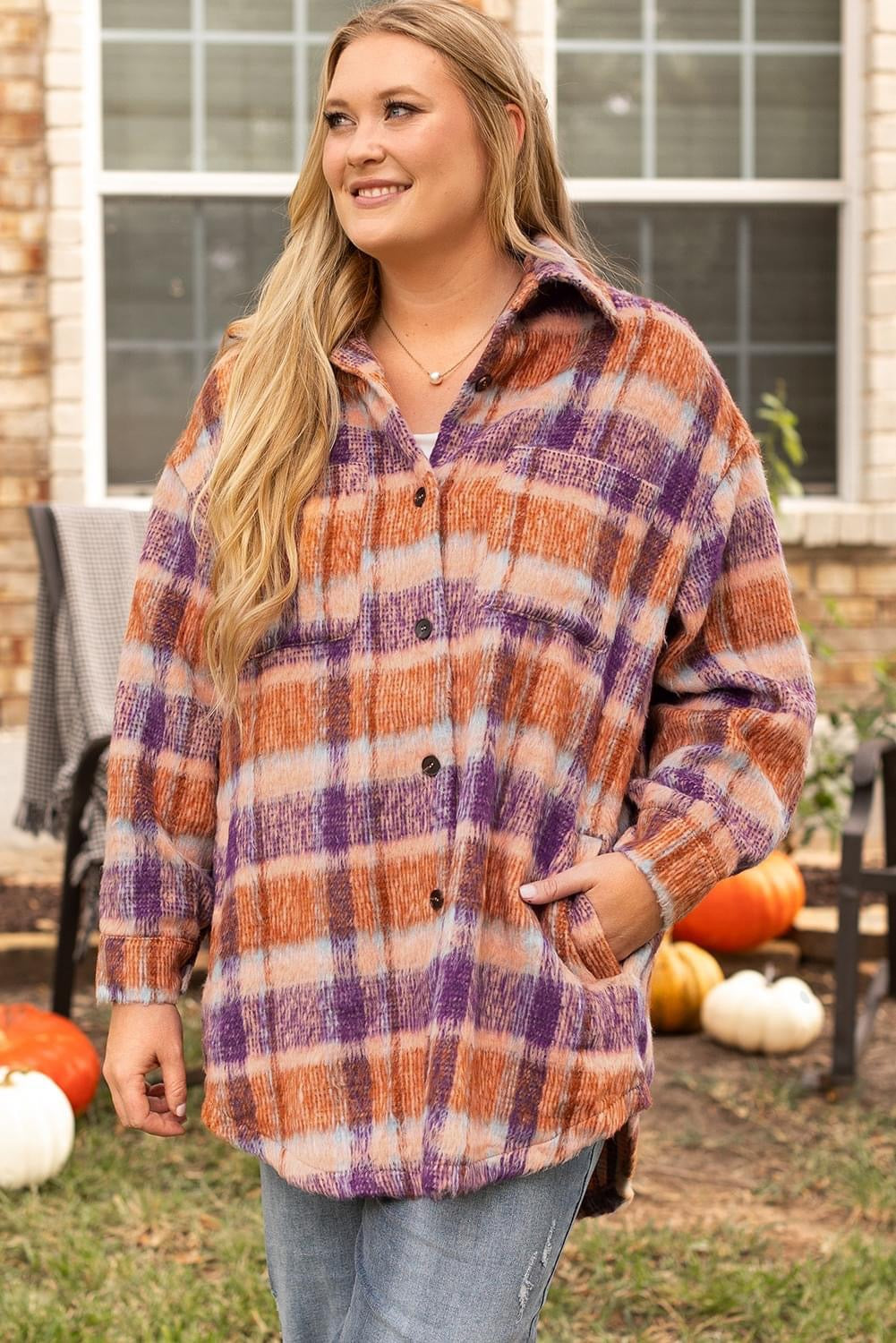 Multicolour Plus Size Plaid 
Shacket